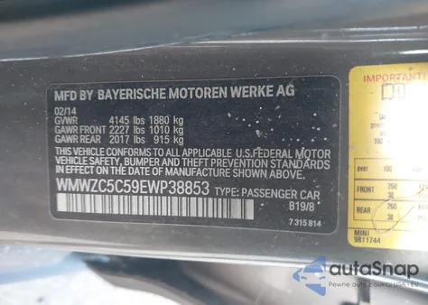 2014 Mini Countryman Cooper S из США, поврежденный, VIN WMWZC5C59EWP38853